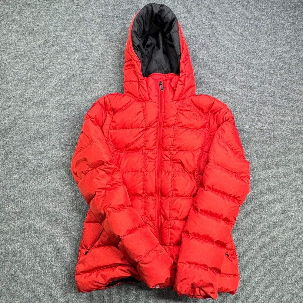 The North Face 550 Down Puffer Jacket Womens S Red Hooded Winter Coat‎